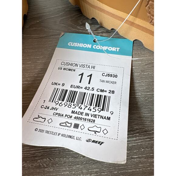 Reef Cushion Vista Hi Women's Comfort Platform Slide Sandals Tan Wicker‎ - 11 - Picture 5 of 6